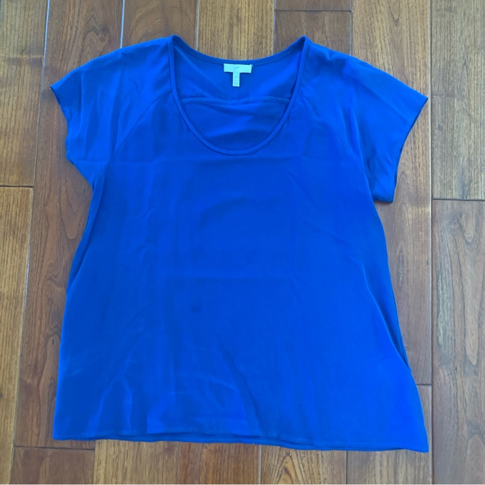 JOIE Top Size M Cobalt Blue 100% Silk Short Sleeve Blouse Shirt - Picture 3 of 8